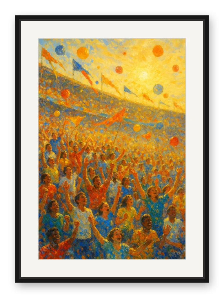 Sommerabend im Stadion als Posterdruck im Raum