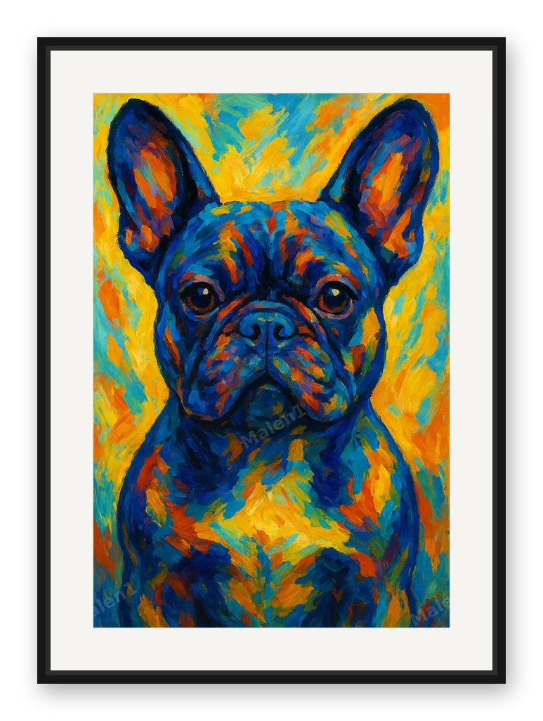 Bulldogge · Expressionismus als Posterdruck im Raum