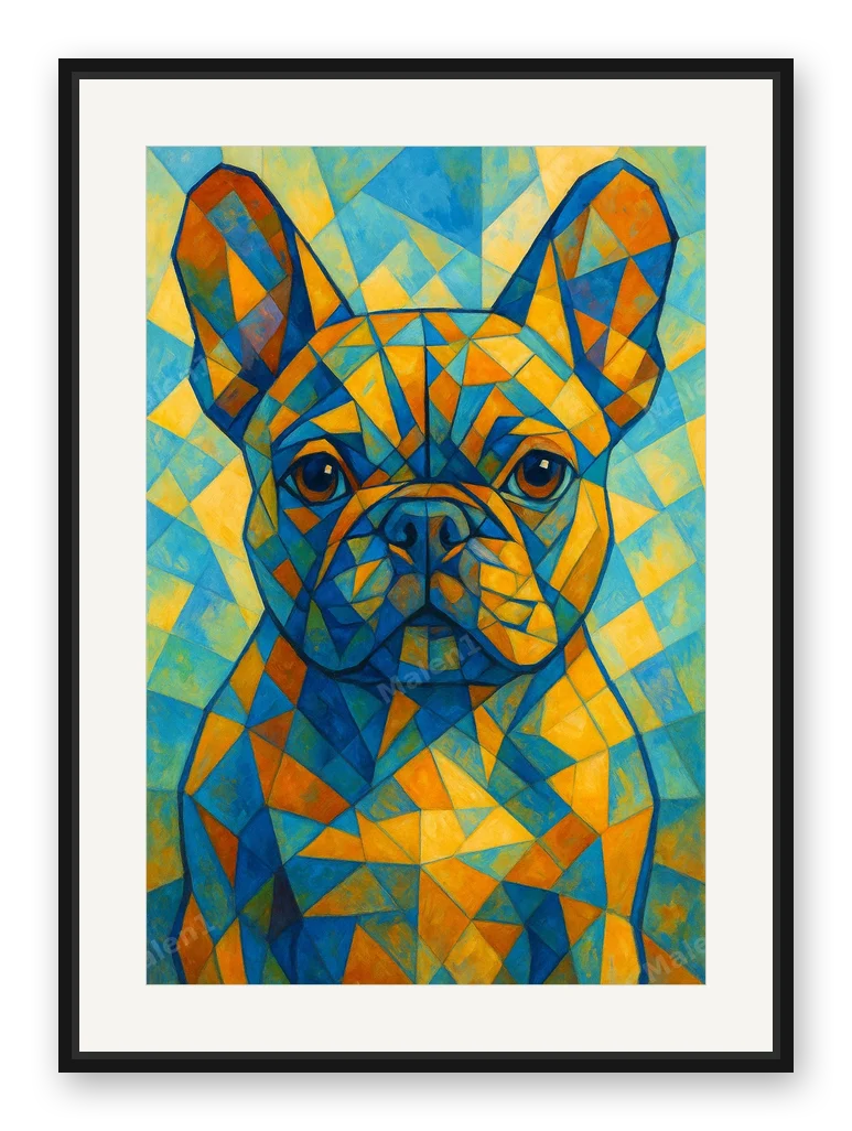 Bulldogge · Kubismus als Posterdruck im Raum