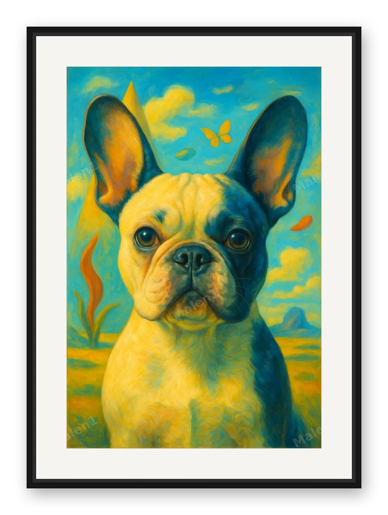 Bulldogge · Surrealismus als Posterdruck im Raum