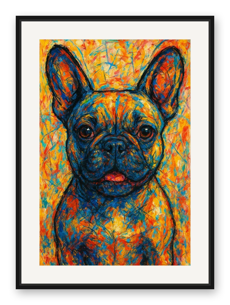 Bulldogge · Neo-Expressionismus als Posterdruck im Raum
