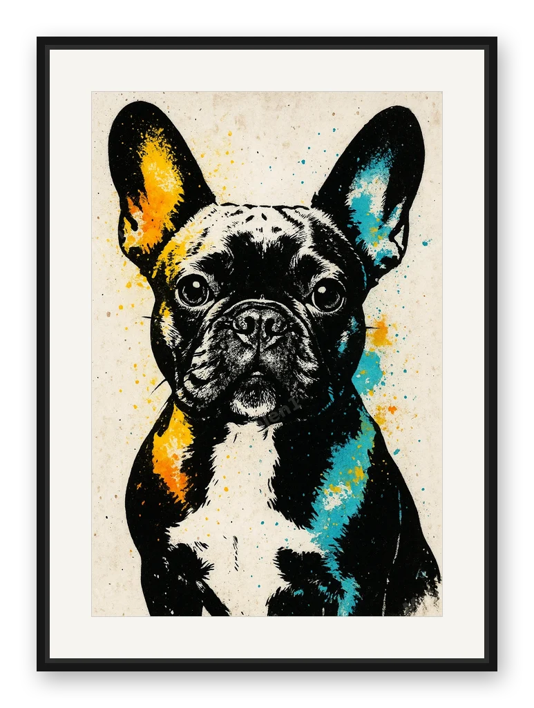 Bulldogge · Stencil-Streetart als Posterdruck im Raum