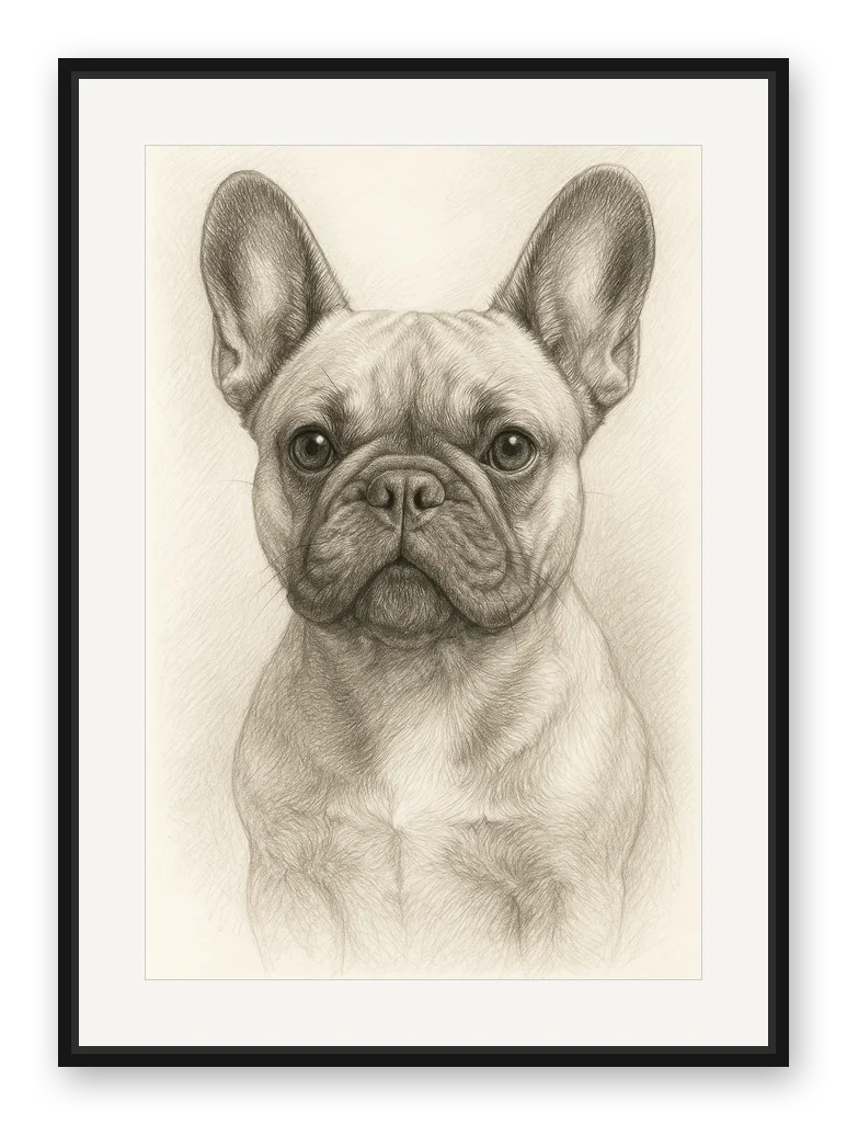 Bulldogge · Bleistift als Posterdruck im Raum