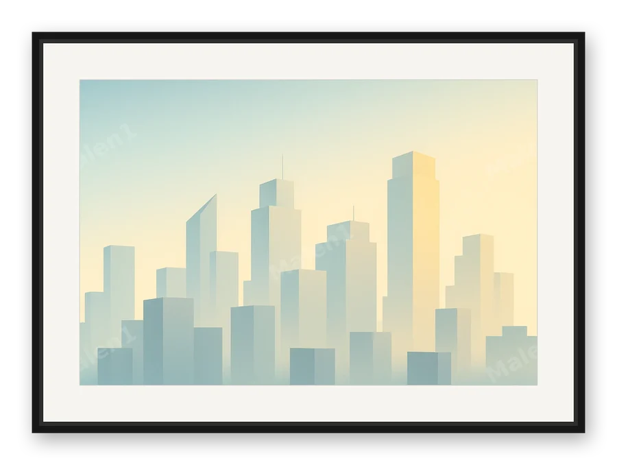 Skyline am Morgen als Posterdruck im Raum