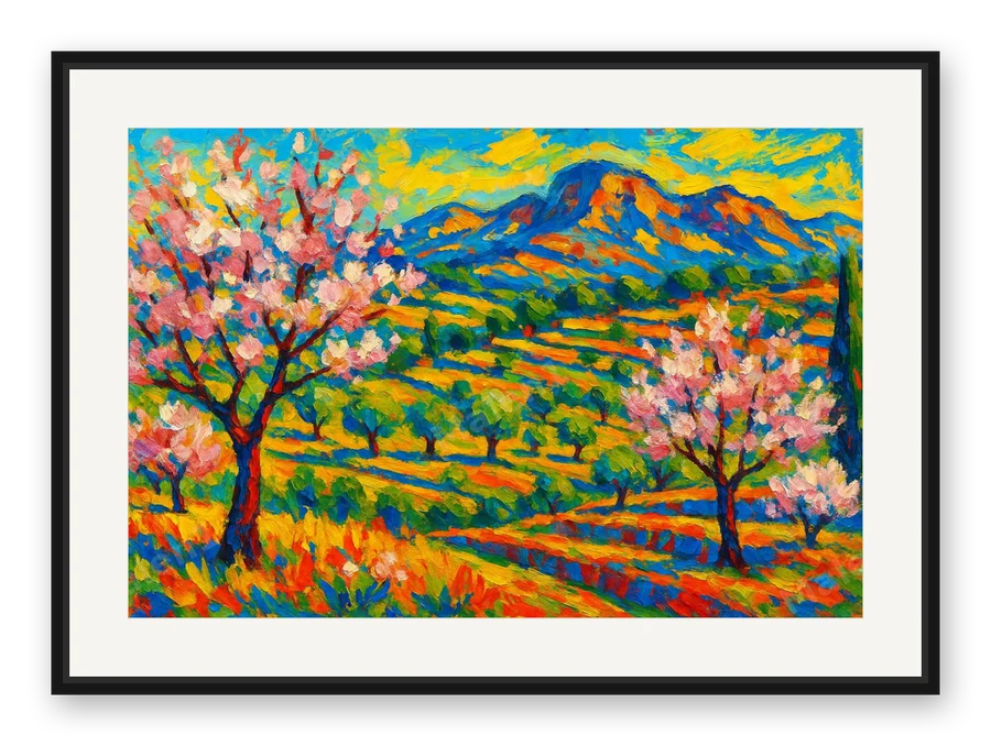 Mandelblüte in der Tramuntana als Posterdruck im Raum