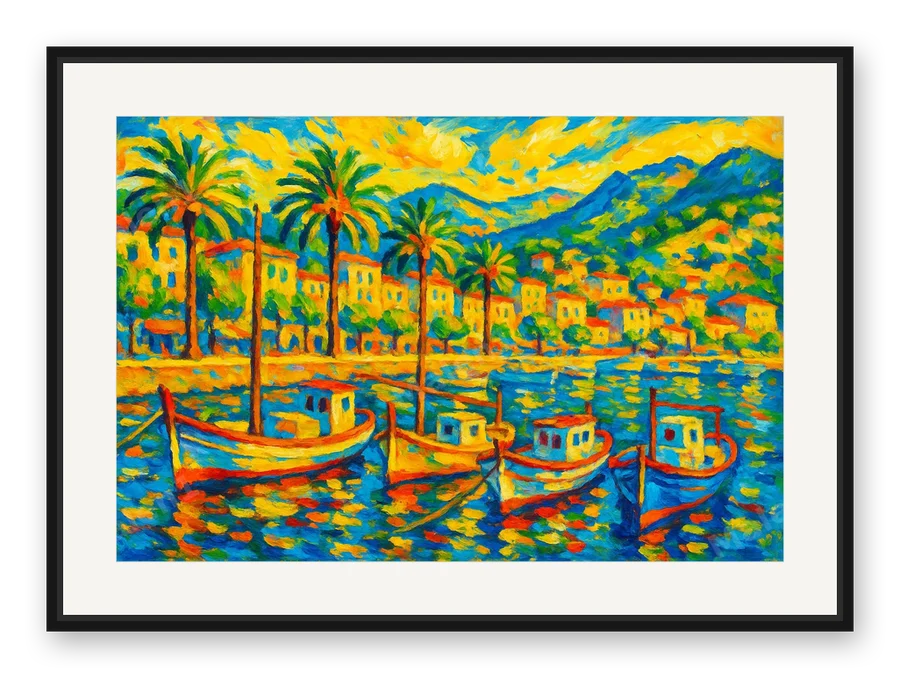 Hafen von Sóller als Posterdruck im Raum