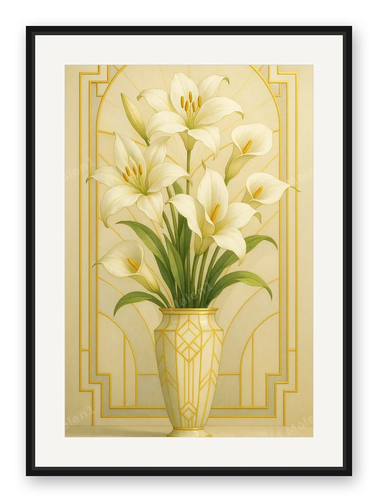 Lilien in Vase als Posterdruck im Raum