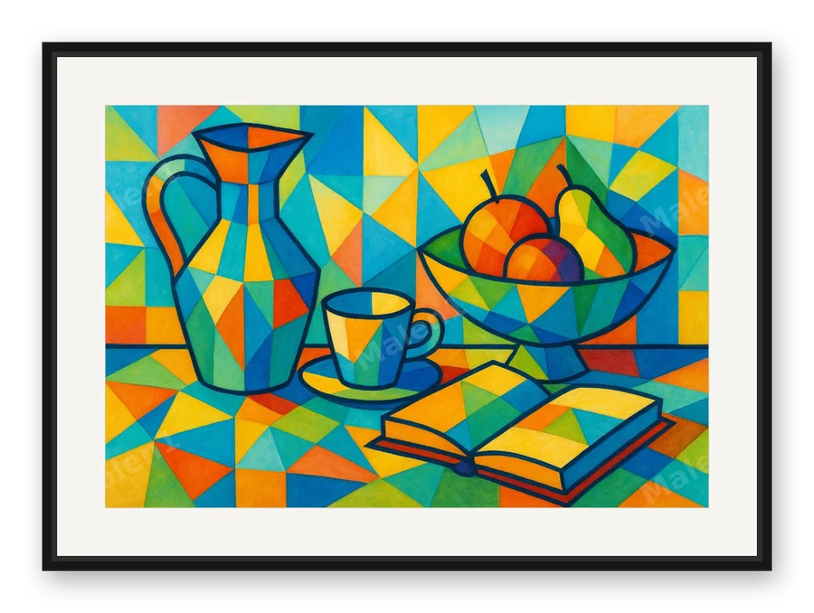 Karaffe und Tasse als Posterdruck im Raum