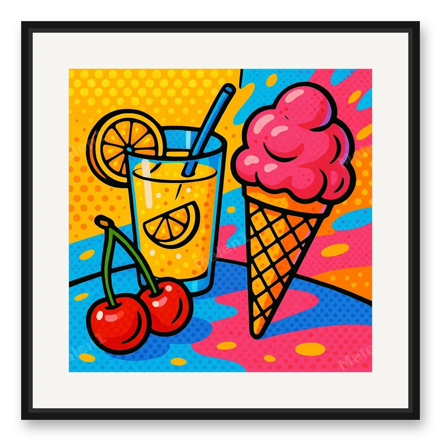Kirschen und Limonade als Posterdruck im Raum