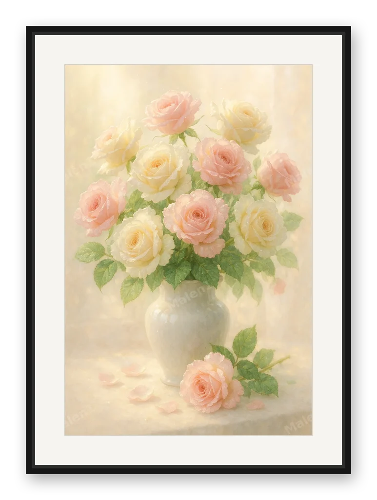 Rosen am Morgen als Posterdruck im Raum