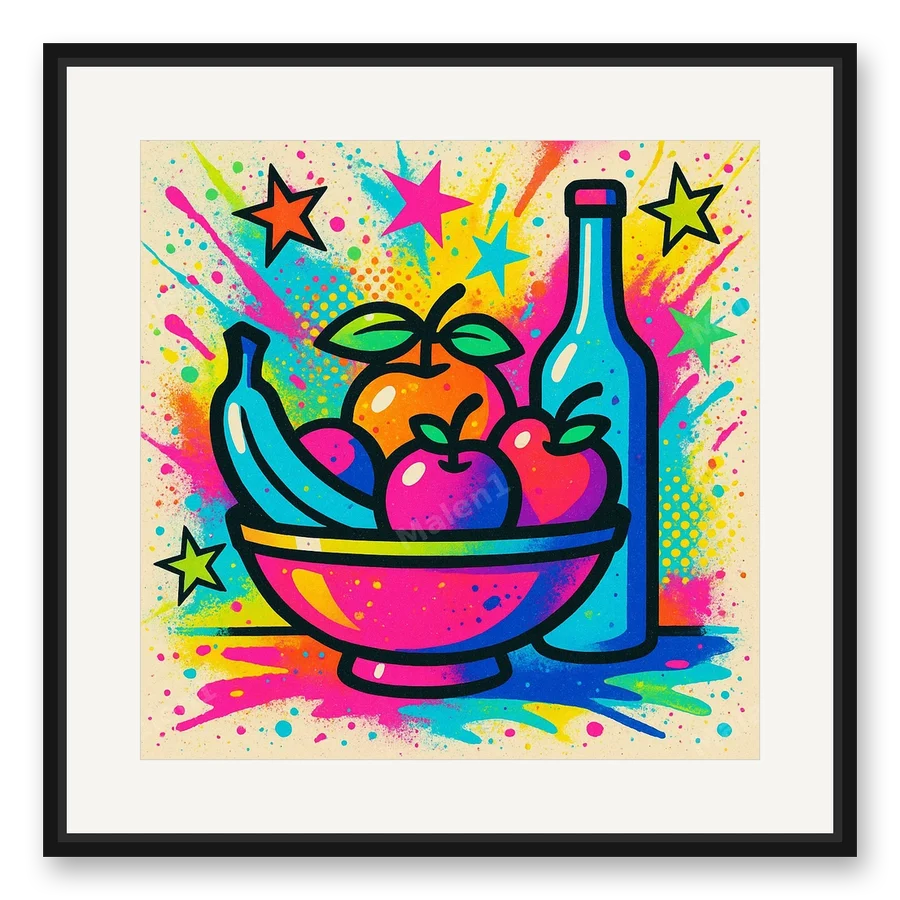 Früchte in Neon als Posterdruck im Raum