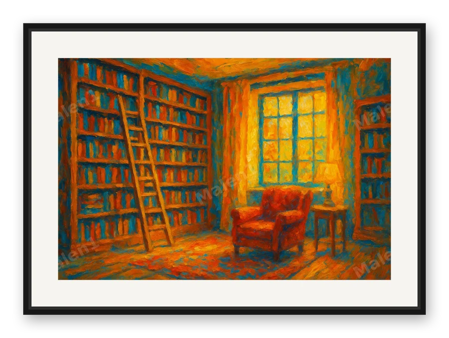 Bibliothek im Licht als Posterdruck im Raum