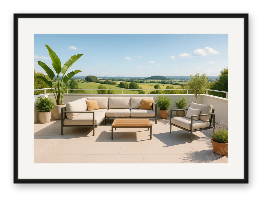 Terrasse mit Aussicht als Posterdruck im Raum