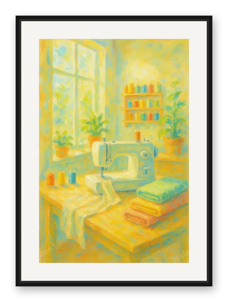 Nähzimmer am Fenster als Posterdruck im Raum