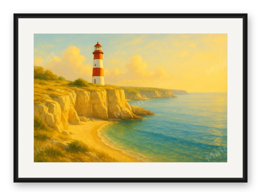 Leuchtturm am Meer als Posterdruck im Raum