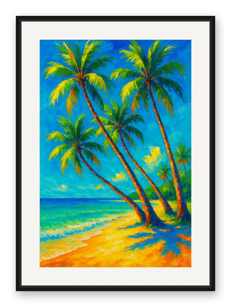 Palmen am Strand als Posterdruck im Raum