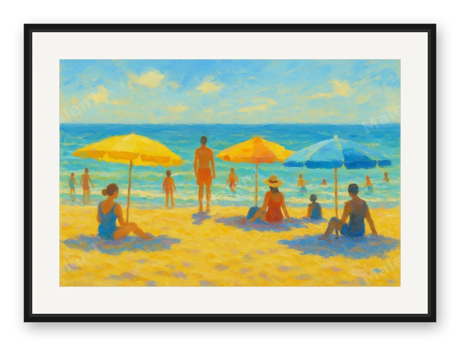 Badegäste am Strand als Posterdruck im Raum