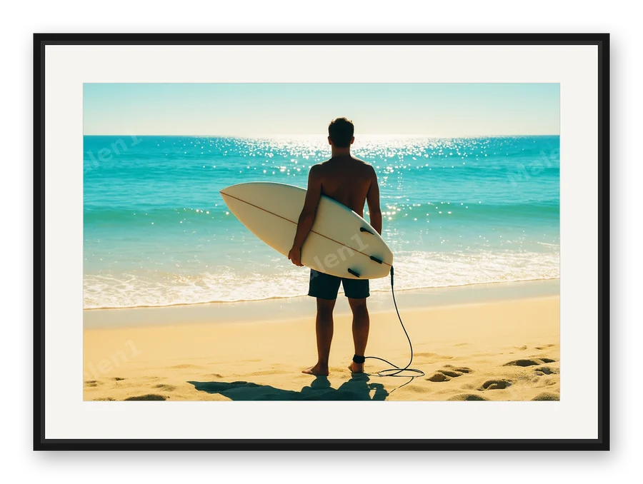 Surfer im Licht als Posterdruck im Raum