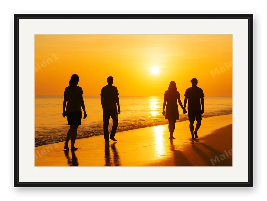 Spaziergang bei Sonnenuntergang als Posterdruck im Raum