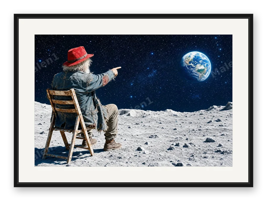 Mann auf dem Mond als Posterdruck im Raum