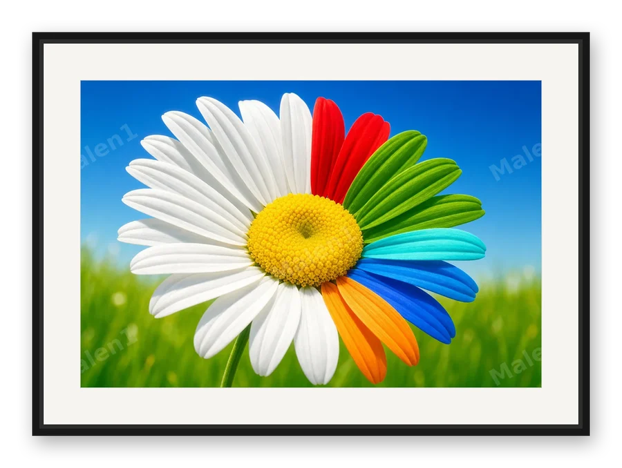 Margerite, farbige Blume als Posterdruck im Raum