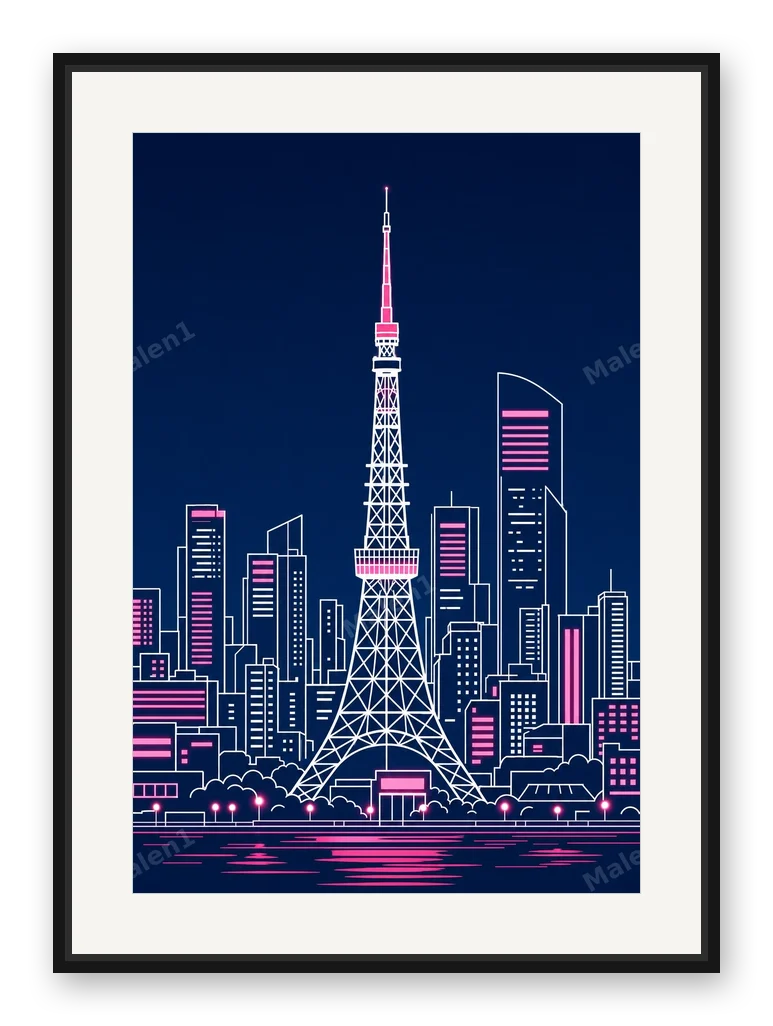 Tokyo Night Skyline – Minimalist Zen als Posterdruck im Raum