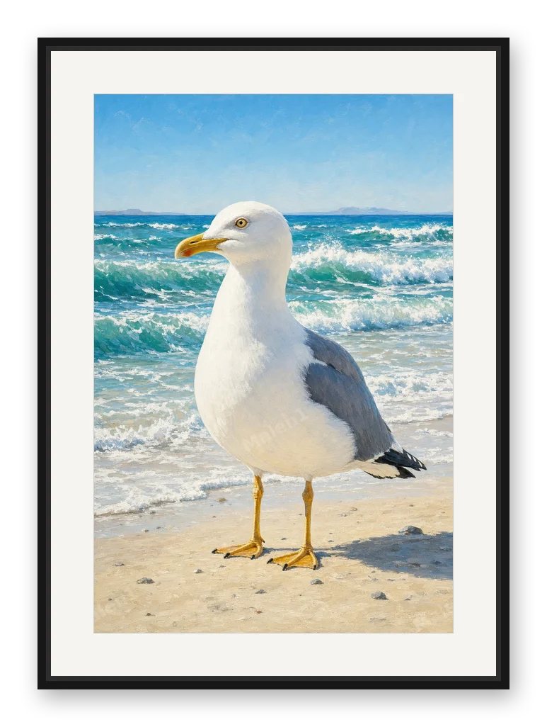 Silbermöwe am Meer als Posterdruck im Raum