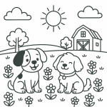 Ausmalbild Farm mit Hunden